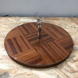 Ancien plat plateau fromage bois + plexi + anse laiton cuisine vintage