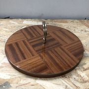 Ancien plat plateau fromage bois + plexi + anse laiton cuisine vintage