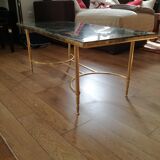 Coffee table in green marble and brass