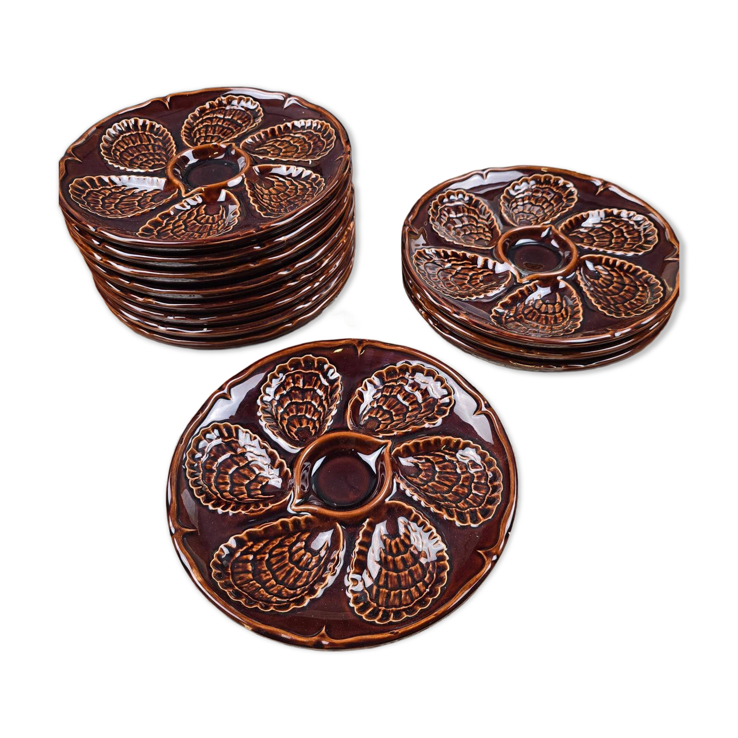 Set of 12 oyster plates – France – vintage – Ø23.5 cm