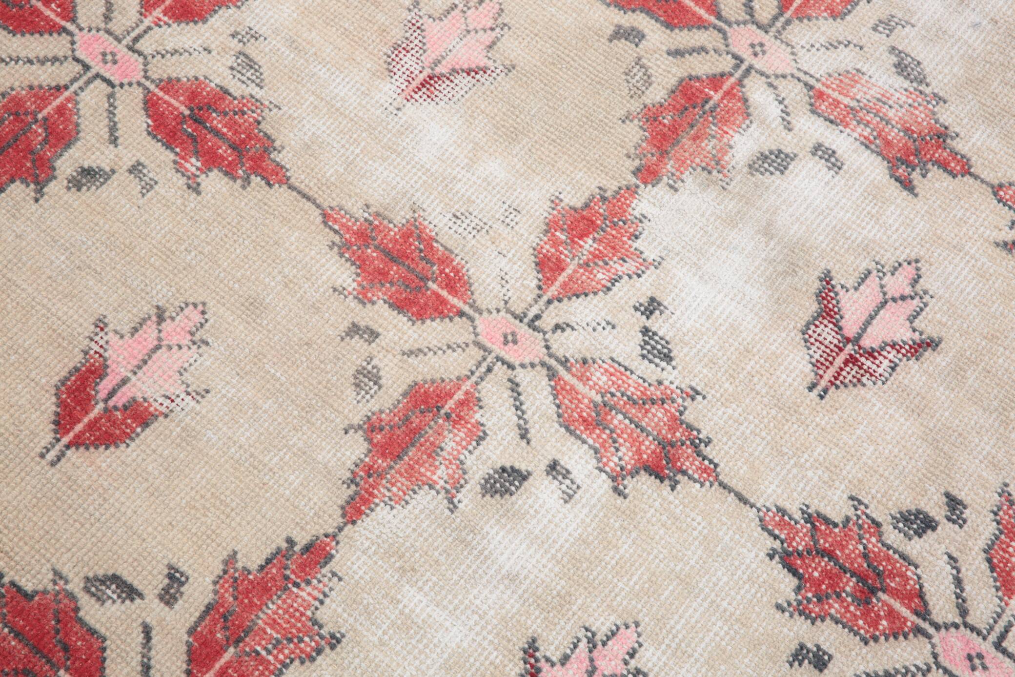 4x8 Star Pattern Burgundy Turkish Vintage Rug, 140x237Cm