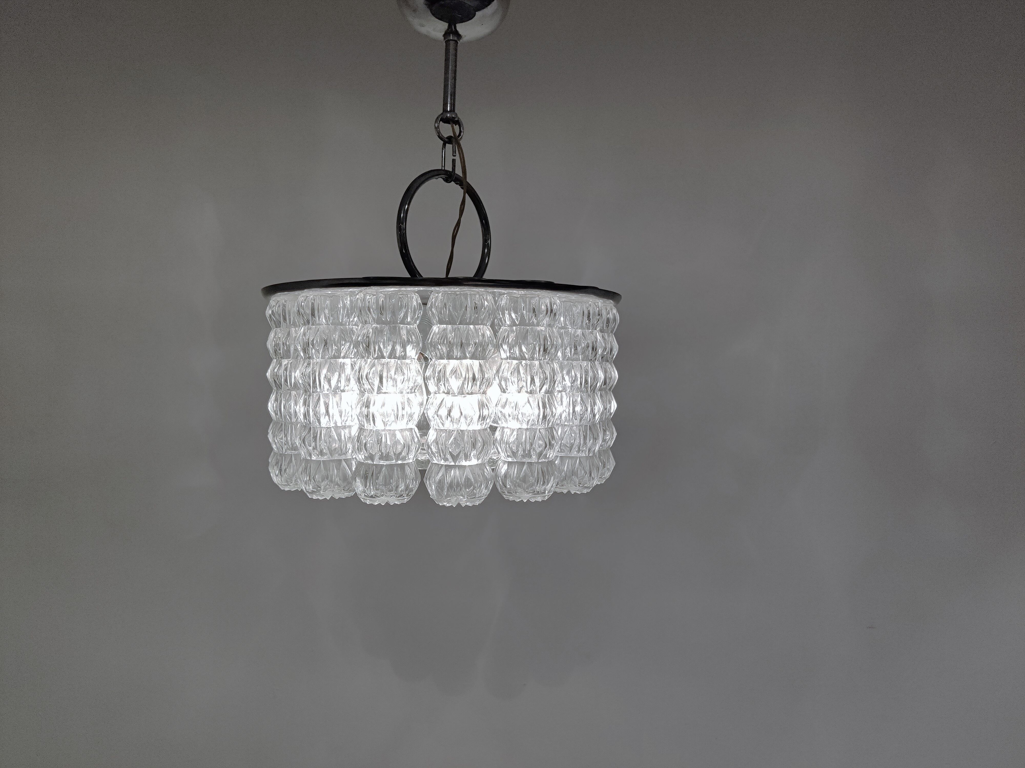 Mid century glass and chrome chandelier, 1960s
