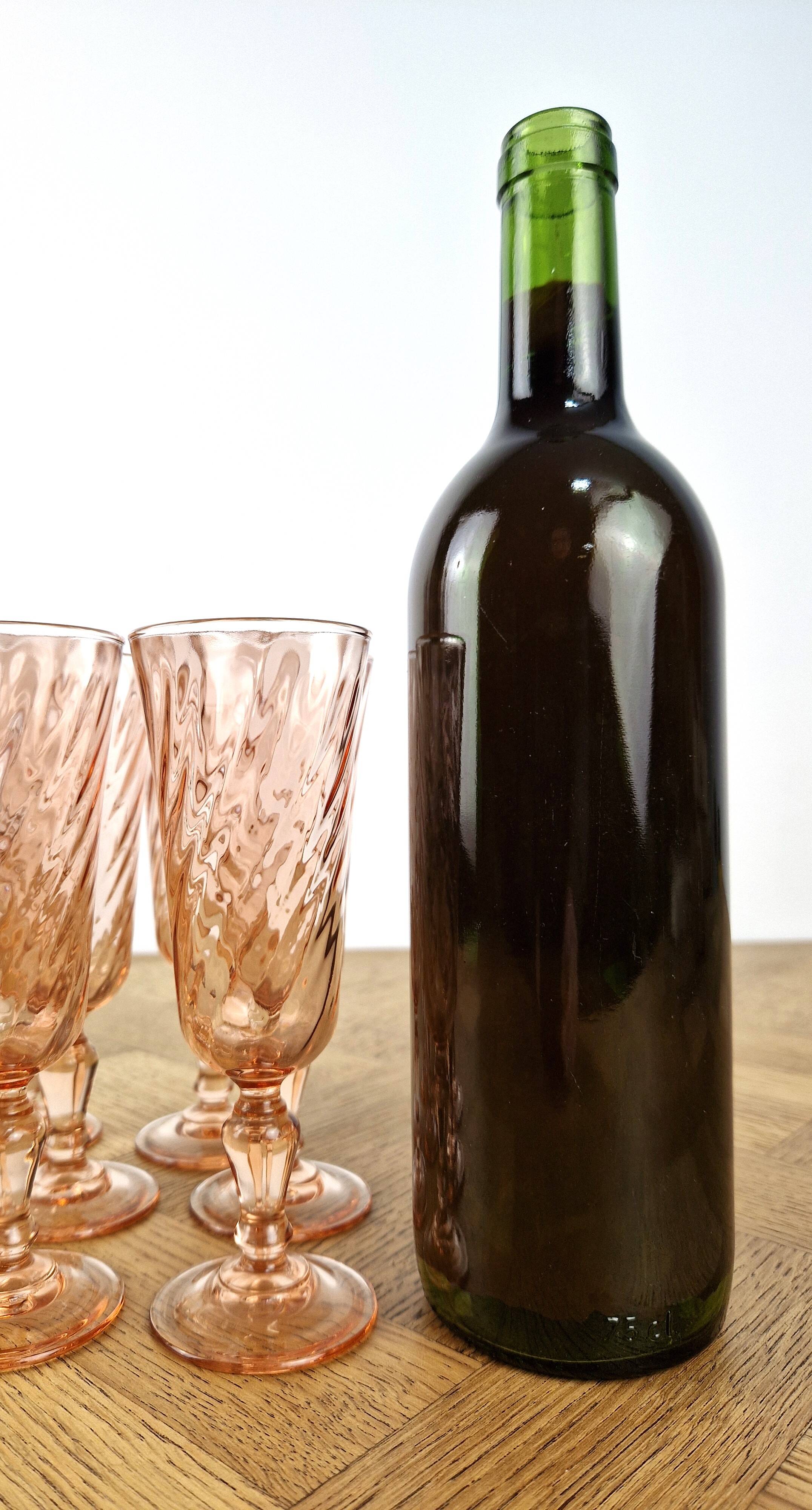 8 vintage Rosaline champagne flutes h16.3 cm