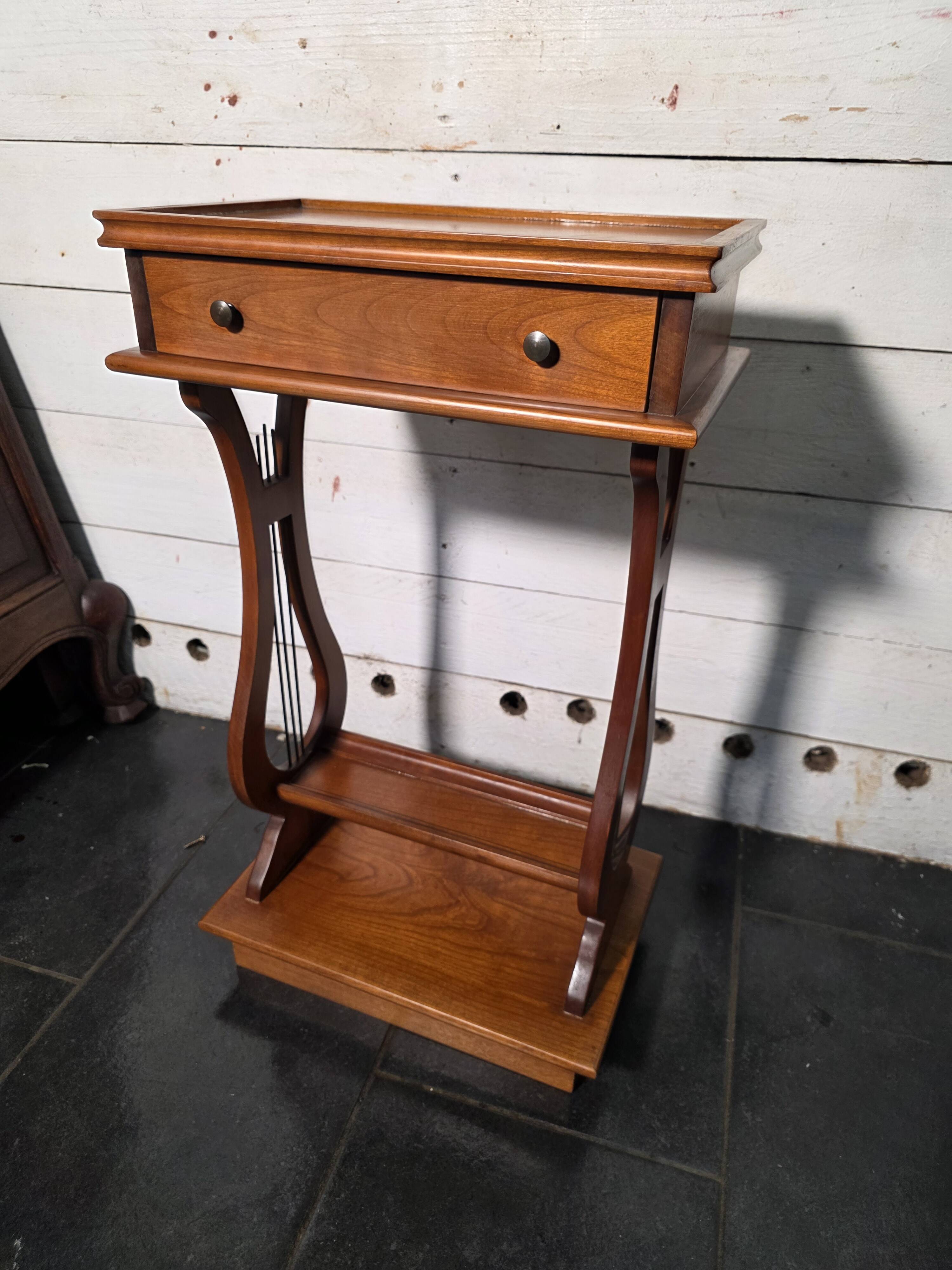 Lyre bedside table in solid cherry wood