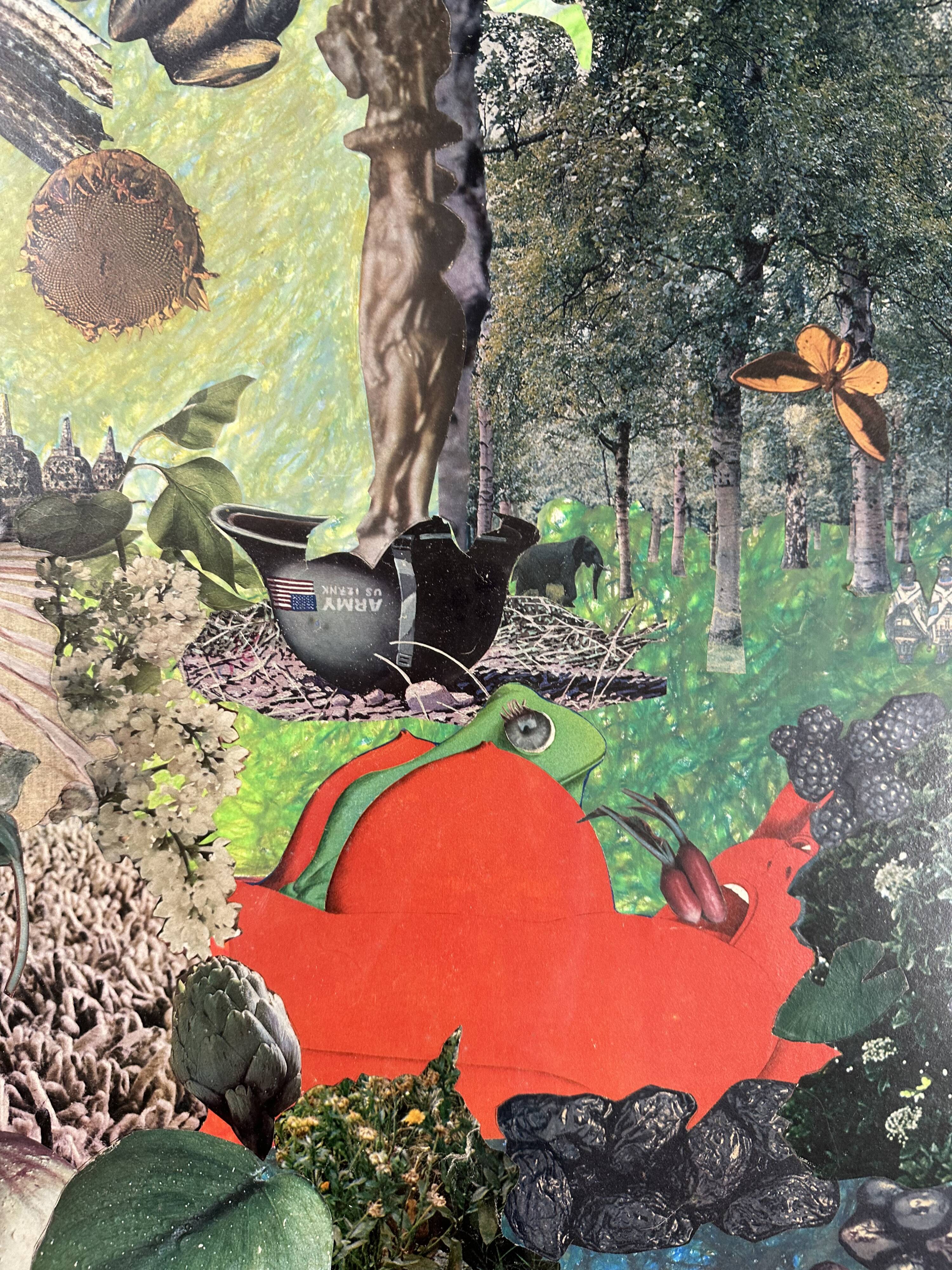 Very large surrealist collage framed by Alain Gaudet 1979