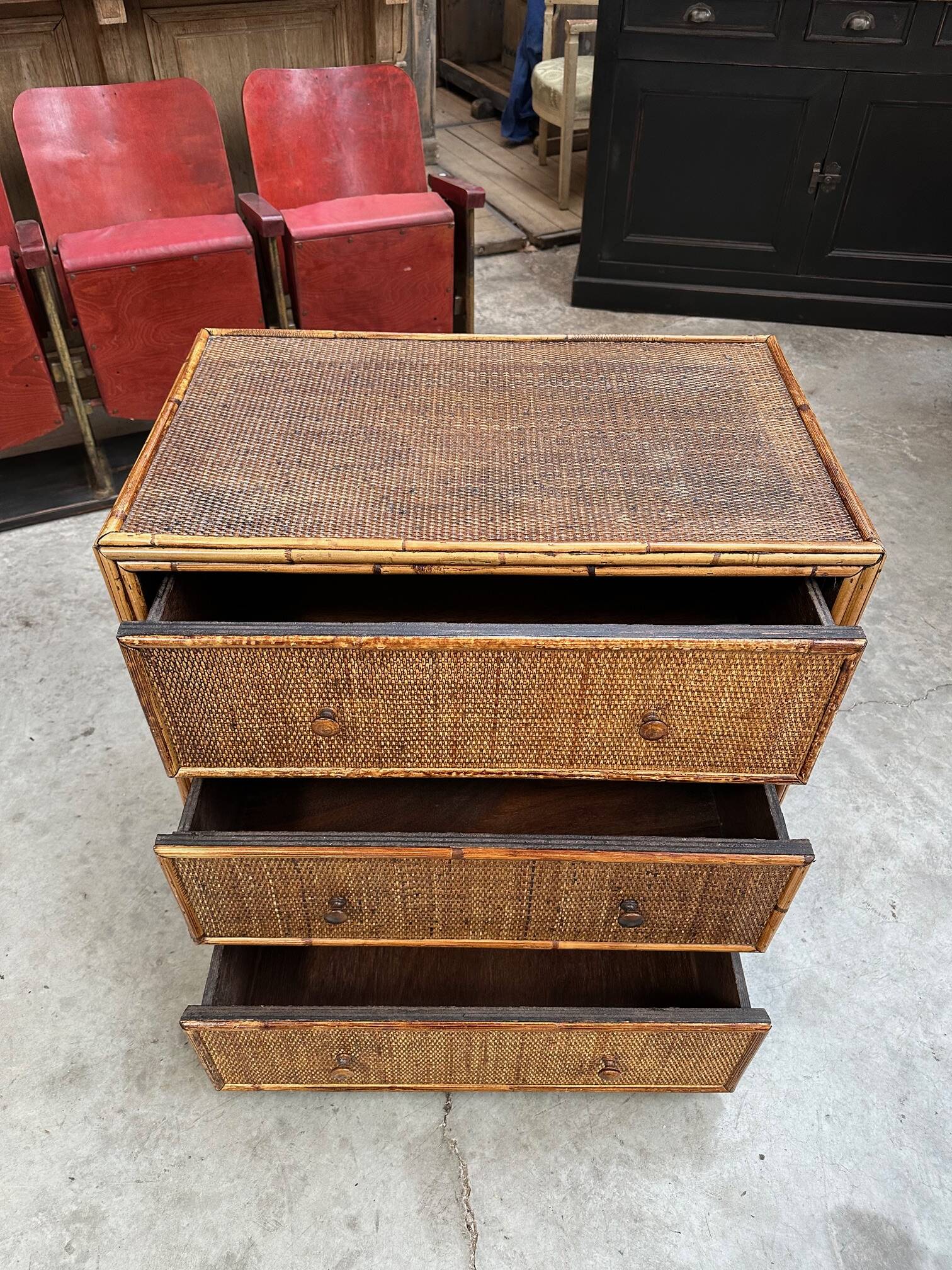 1960s rattan chest of drawers