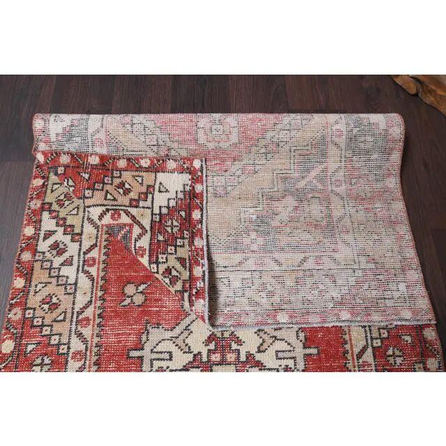 Vintage Turkish Oushak Handmade Wool Cotton Red Runner 95x301
