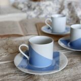 Vintage Guy Degrenne porcelain coffee set with "Carré bleu" decor