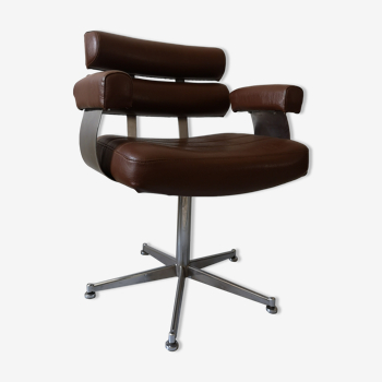 Fauteuil de bureau en skai et chrome, design année 70