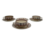 3 cups and saucers, Sarreguemines, Derby model, ironstone, early 20th century