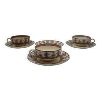 3 cups and saucers, Sarreguemines, Derby model, ironstone, early 20th century