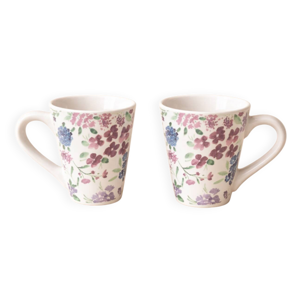 Paire de tasses fleuries – Esprit maison de campagne – Neuves
