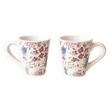 Paire de tasses fleuries – Esprit maison de campagne – Neuves