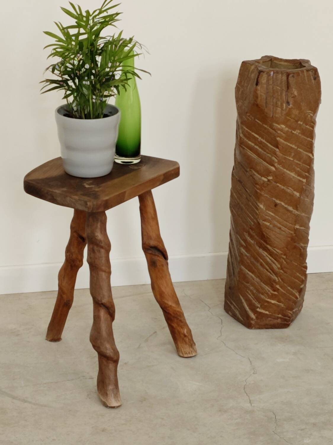Vintage brutalist wooden stool 1