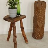Vintage brutalist wooden stool 1