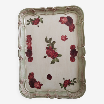 Plateau en résine rectangulaire à motif de roses