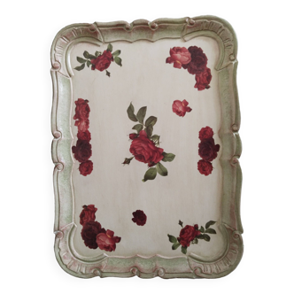 Plateau en résine rectangulaire à motif de roses