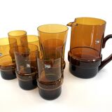 Set of 6 orangeade glasses / pitcher / ice bucket • Italy • 1970