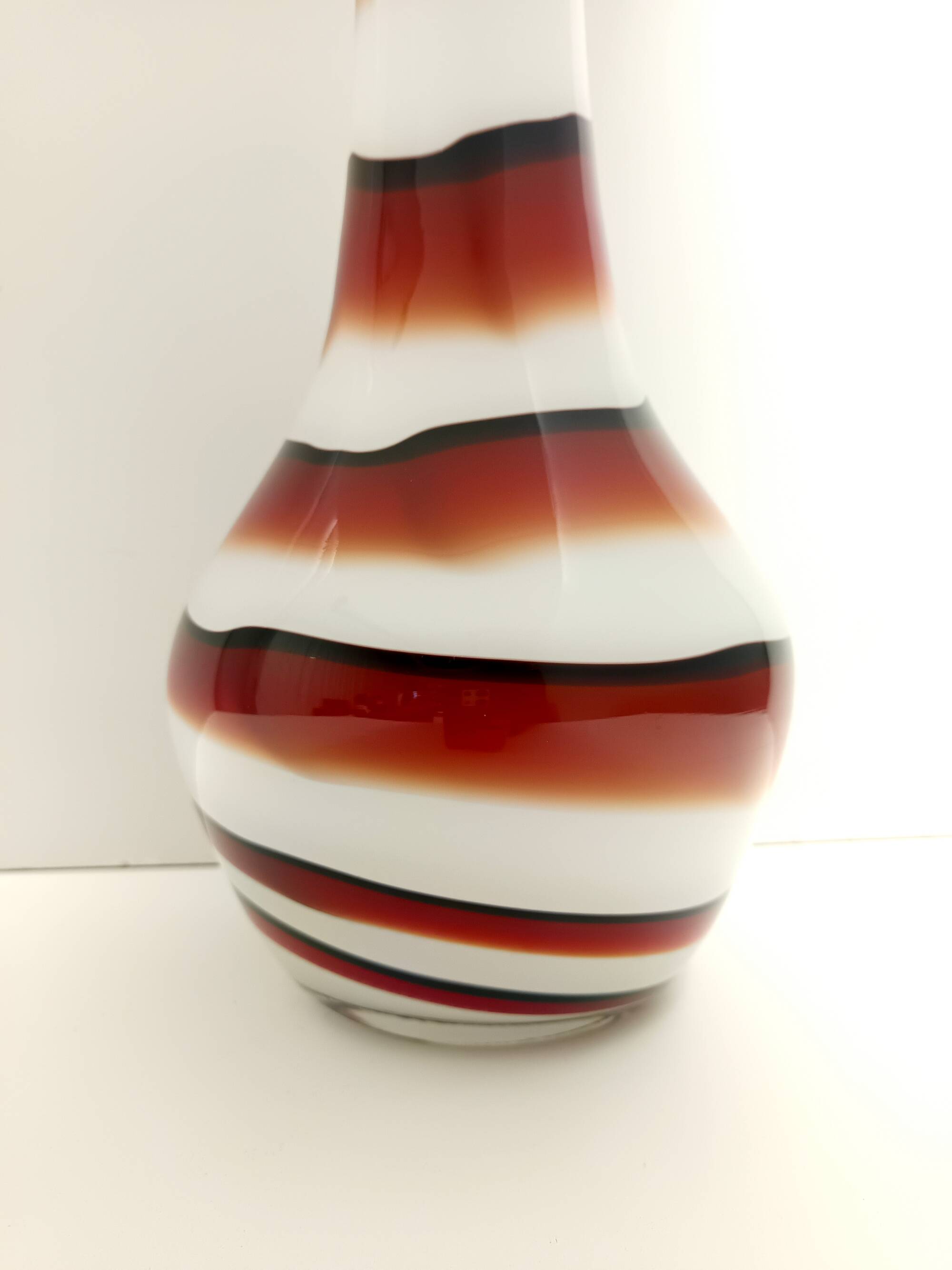 Large Red, Black and White Glass Vase attr. to Carlo Moretti