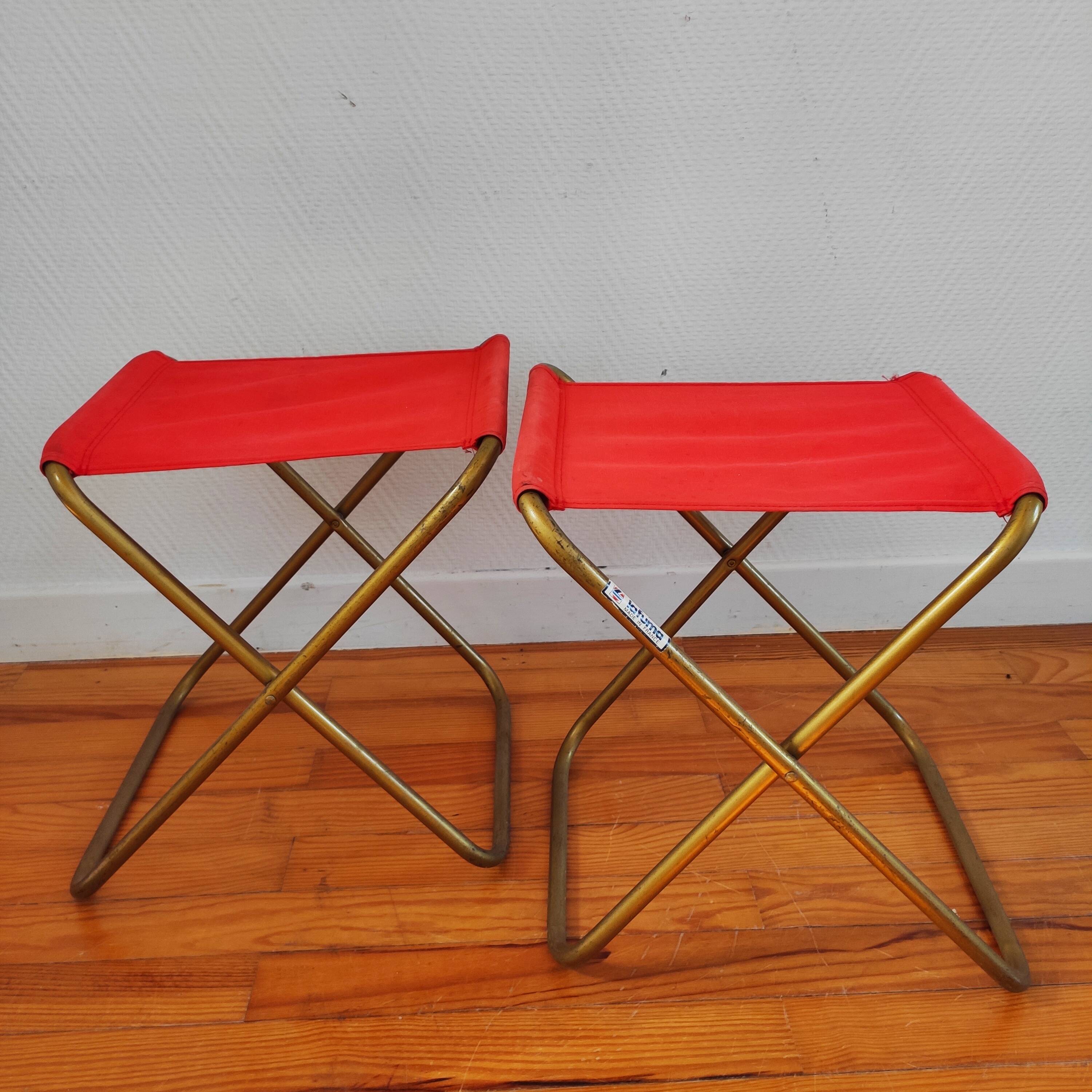 Paire de tabourets pliants vintage Français Lafuma