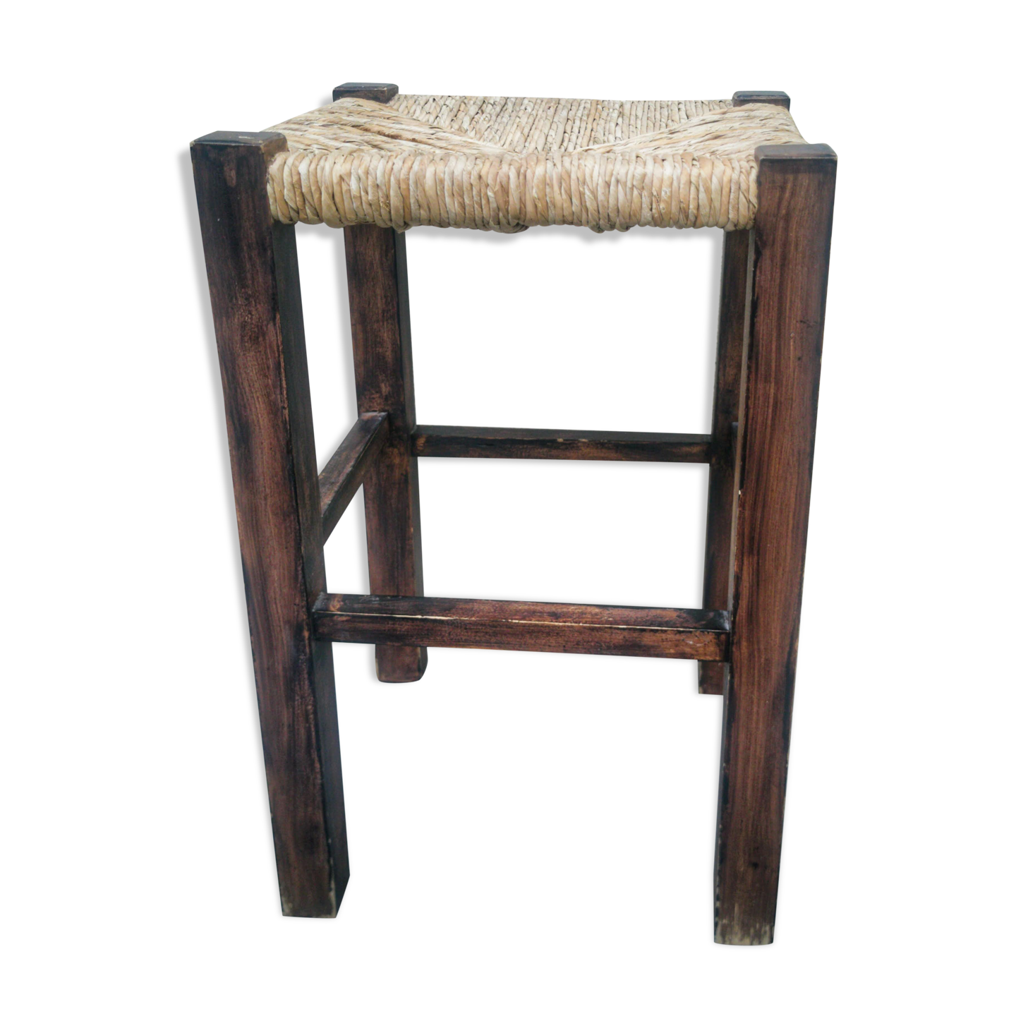 Wooden stool - braided straw