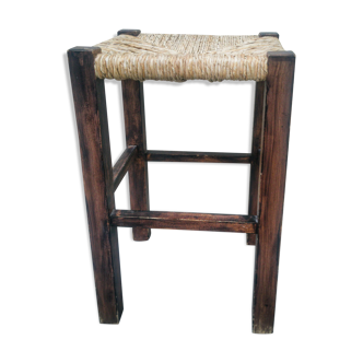 Tabouret en bois & paille tressée