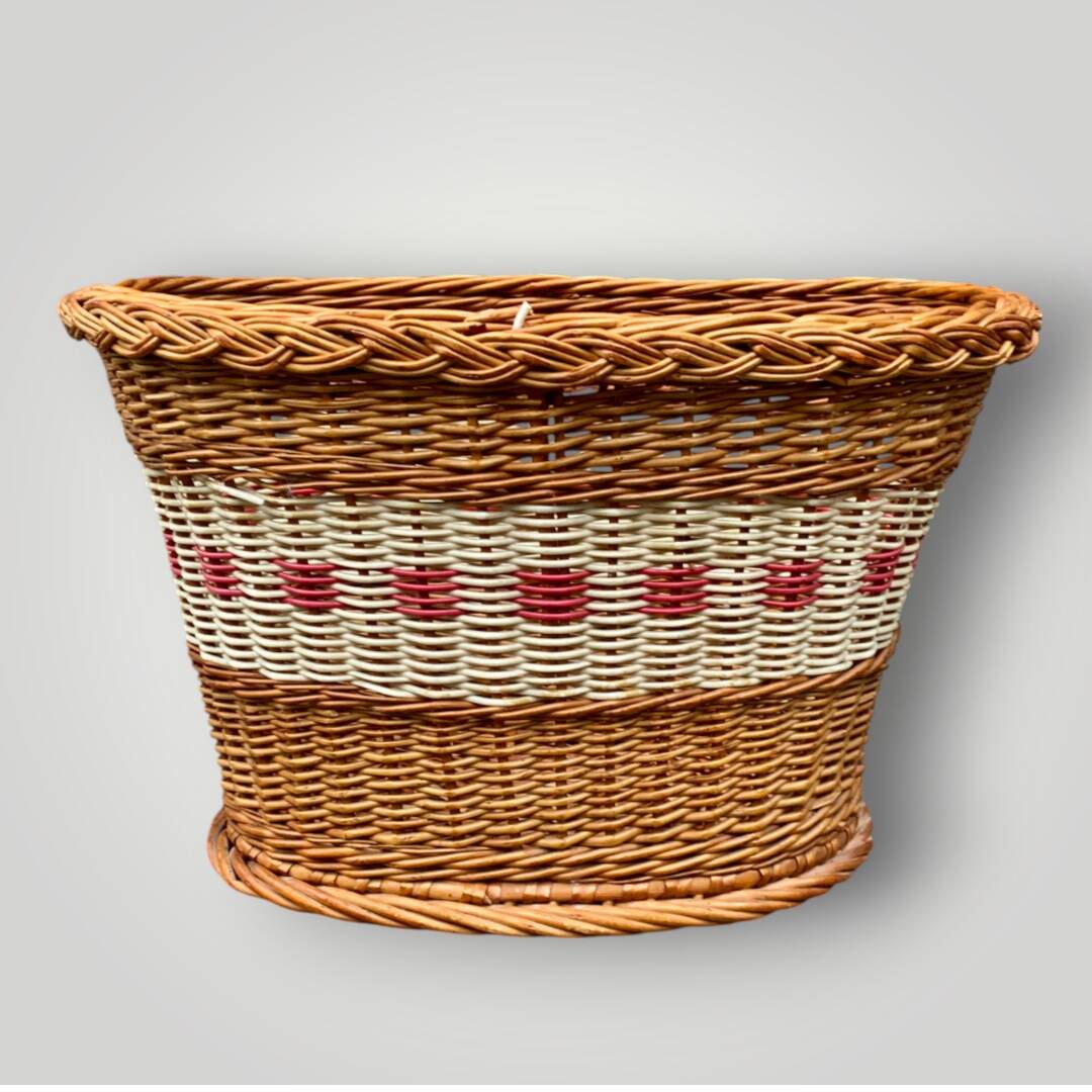 Old basket - wicker basket and woven scoubidou - 1960s