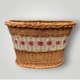 Old basket - wicker basket and woven scoubidou - 1960s