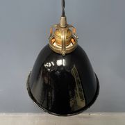 Small size black enamel hanging lamp with brass fixture