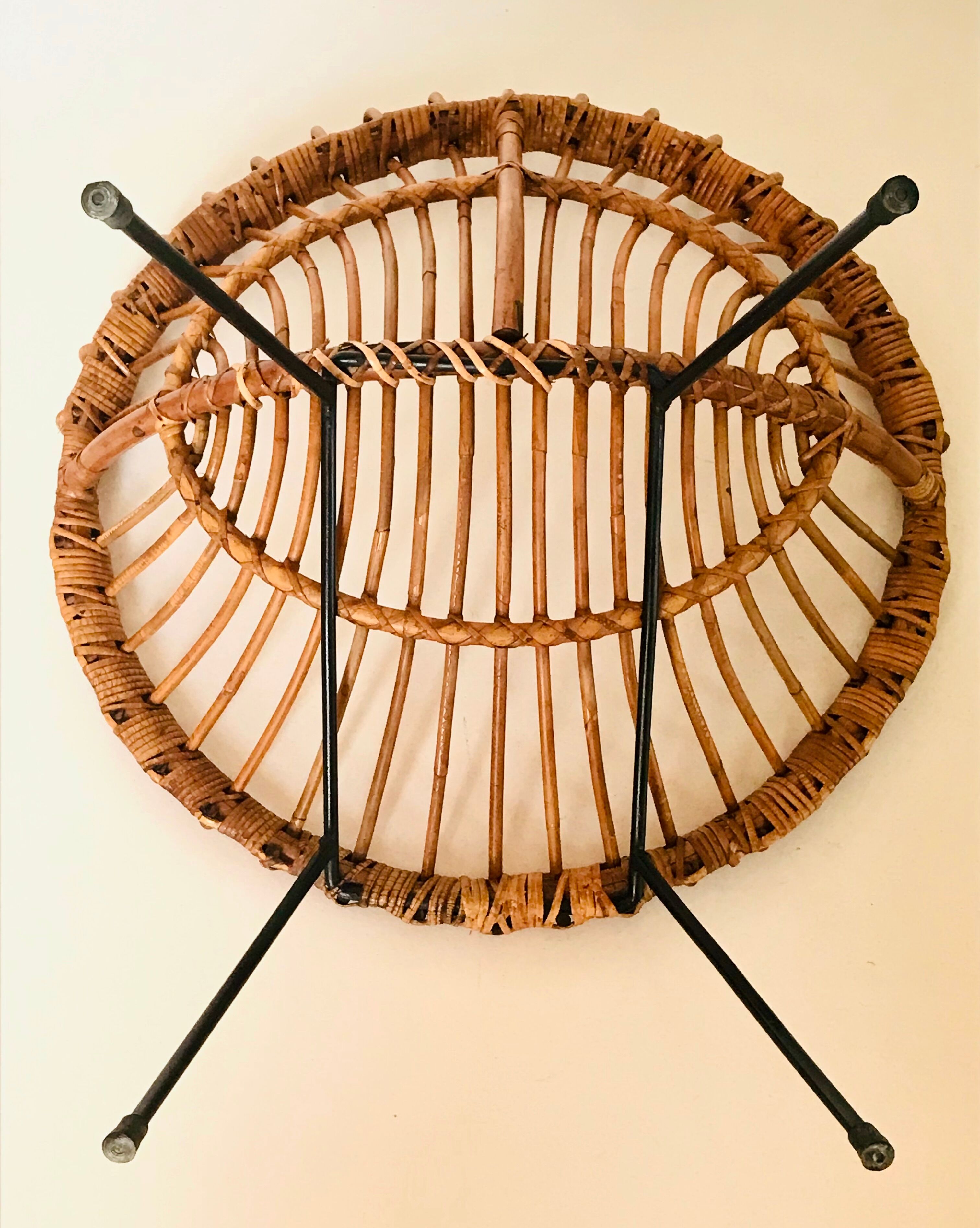 Pair of rattan armchairs, italy 60s