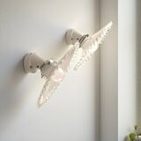 Pair of bistro wall sconces in scalloped opaline glass and Art Deco porcelain