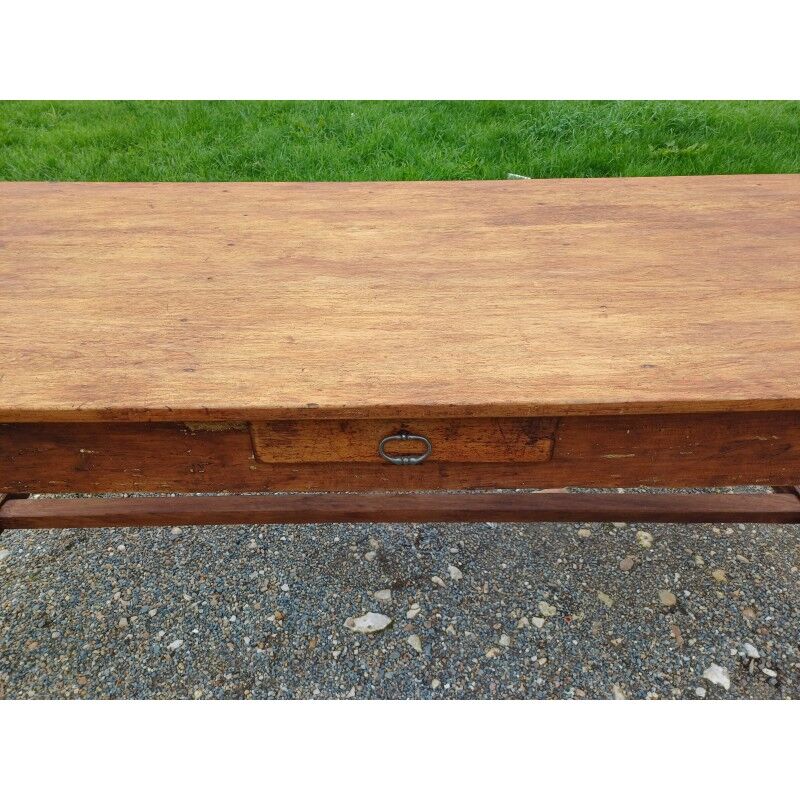 19th century country farmhouse table in walnut and pine, with 3 drawers