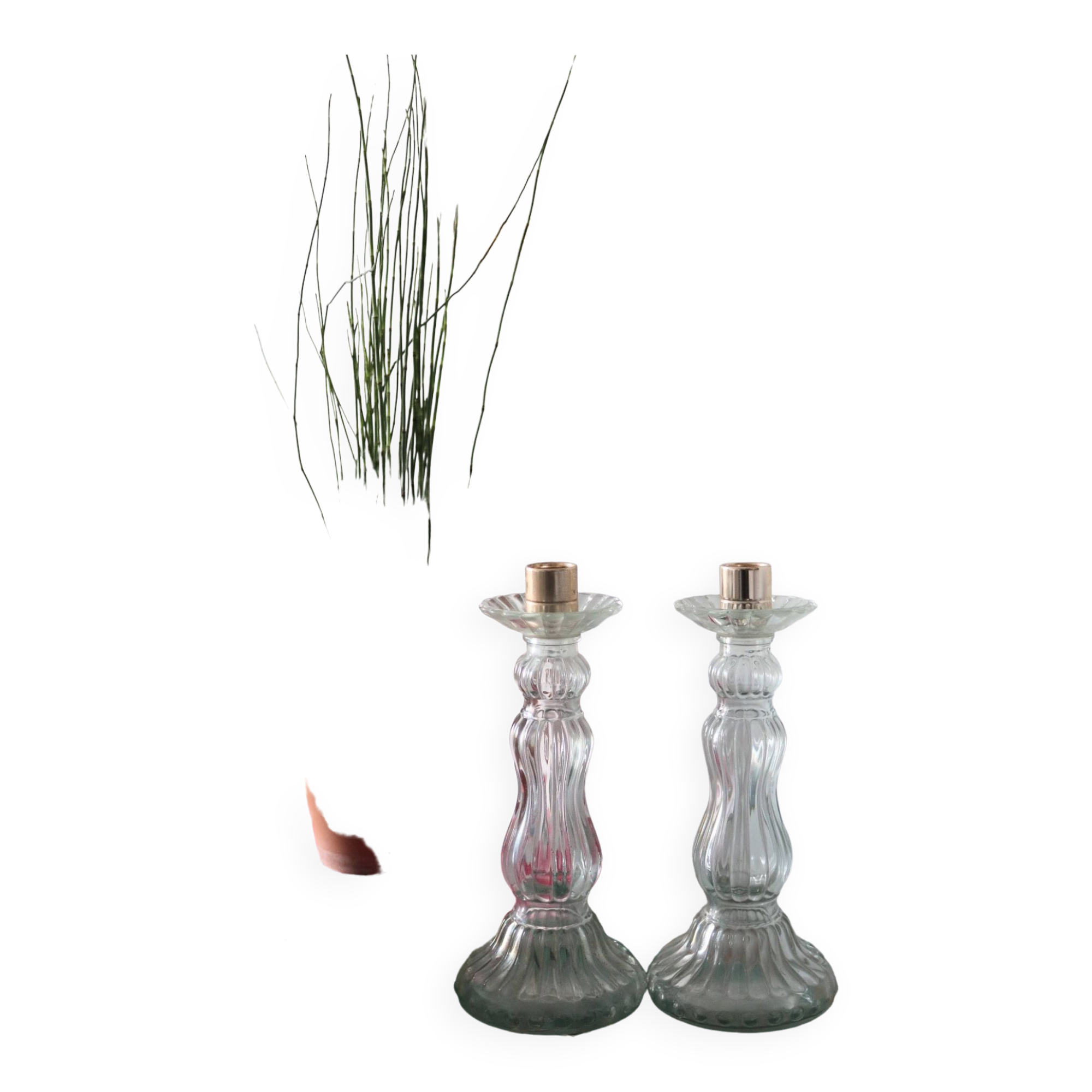 Pair of Roger Gallet glass candle holders