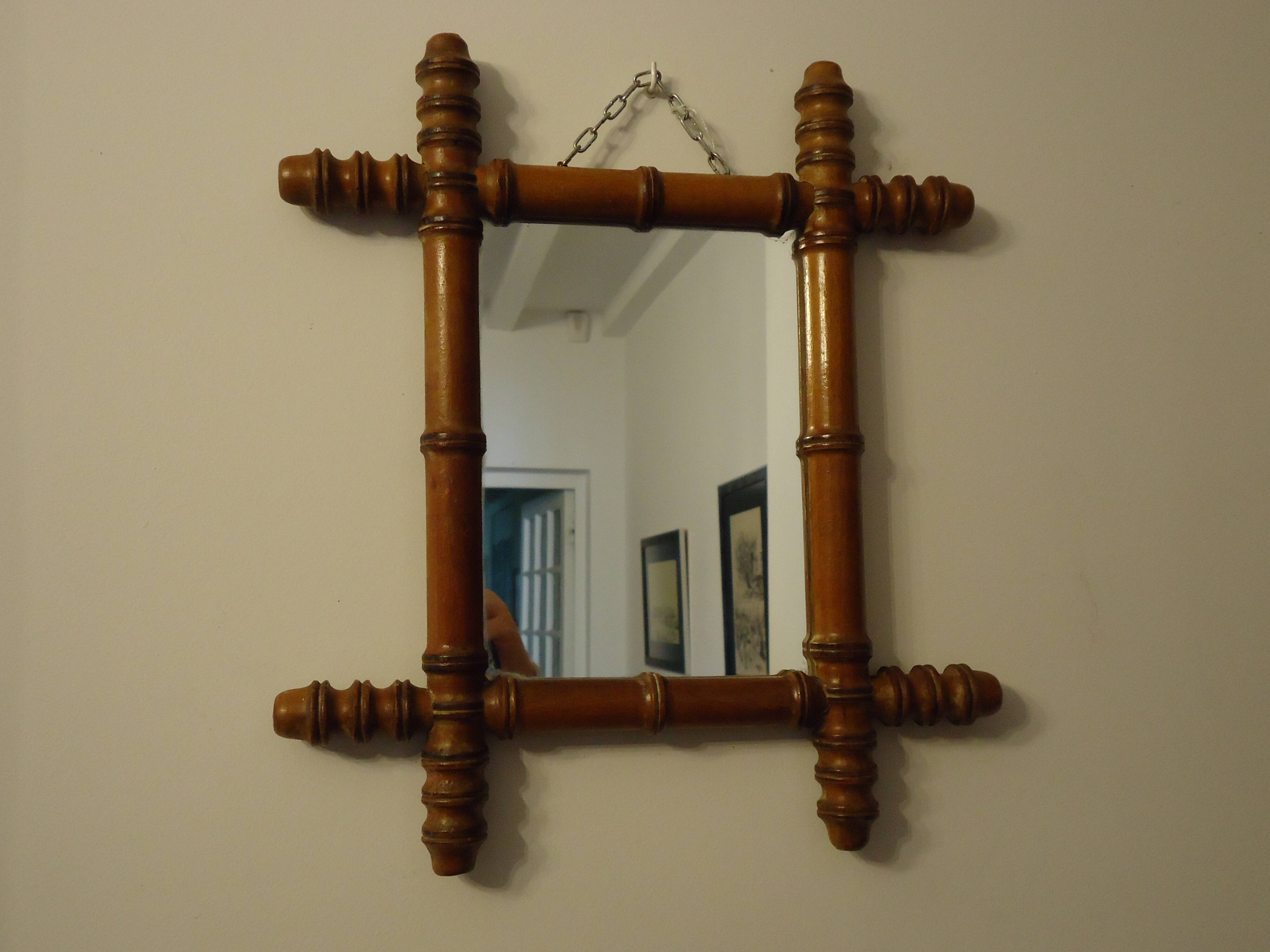 Antique turned wooden mirror in bamboo style, late 19th century A116