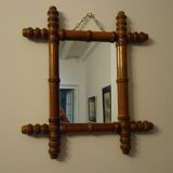 Antique turned wooden mirror in bamboo style, late 19th century A116