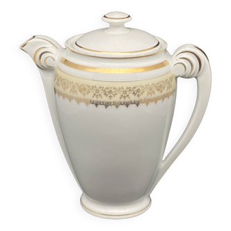 Théière porcelaine de Limoges Liseré doré et jaune– MPMDéc23JF22