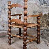 Pair of turned wooden spool armchairs, mid-20th century, France