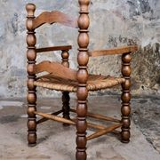 Pair of turned wooden spool armchairs, mid-20th century, France