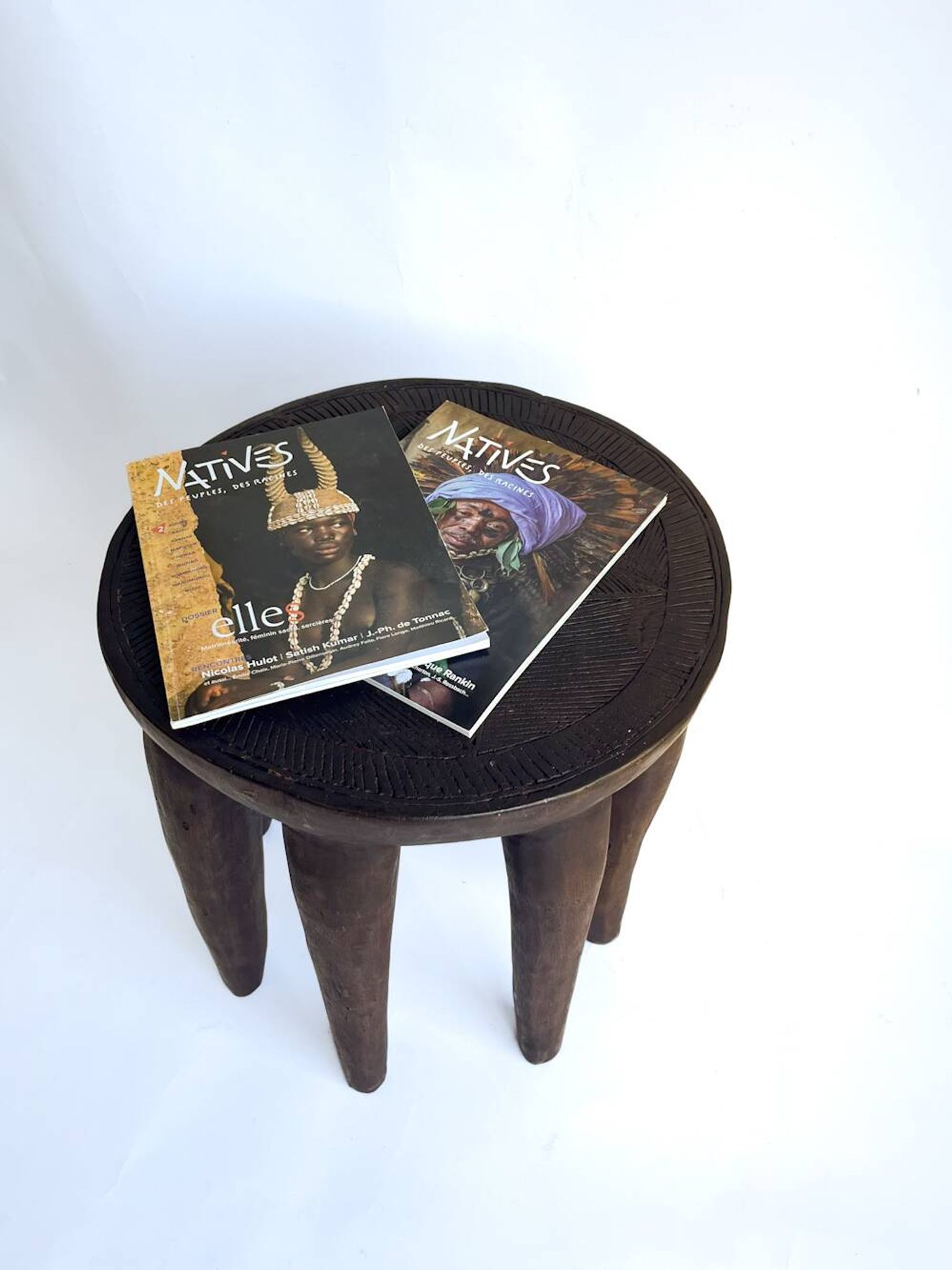 Grand Tabouret Nupe 8 pieds 50 cm– Sculpture tribale en bois massif, pièce