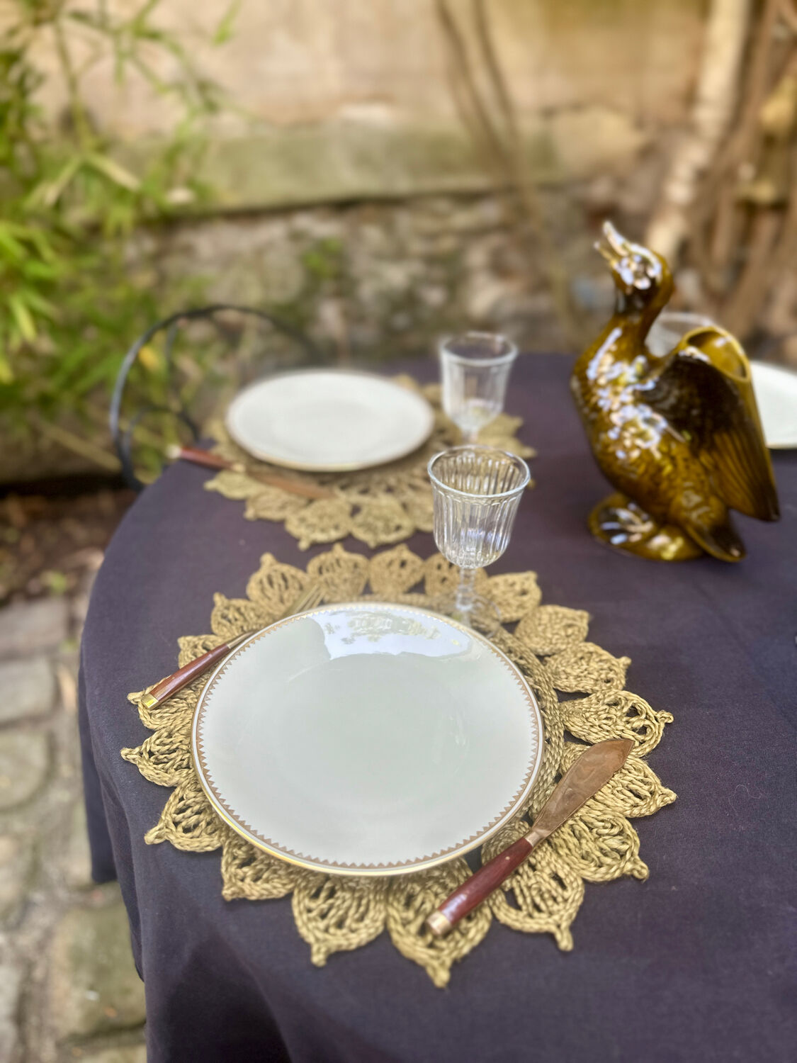 Wood and brass fish service