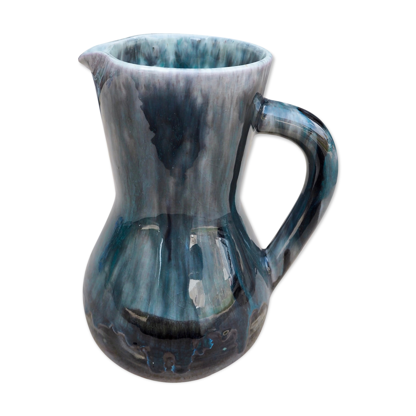 Enamelled ceramic pitcher signed Morvan