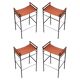Lote de 4 Taburetes de Bar Contemporáneos Piel Tabaco Natural y Metal Caucho Negro