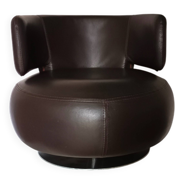 Fauteuil tournant CURL en cuir marron par Roche Bobois