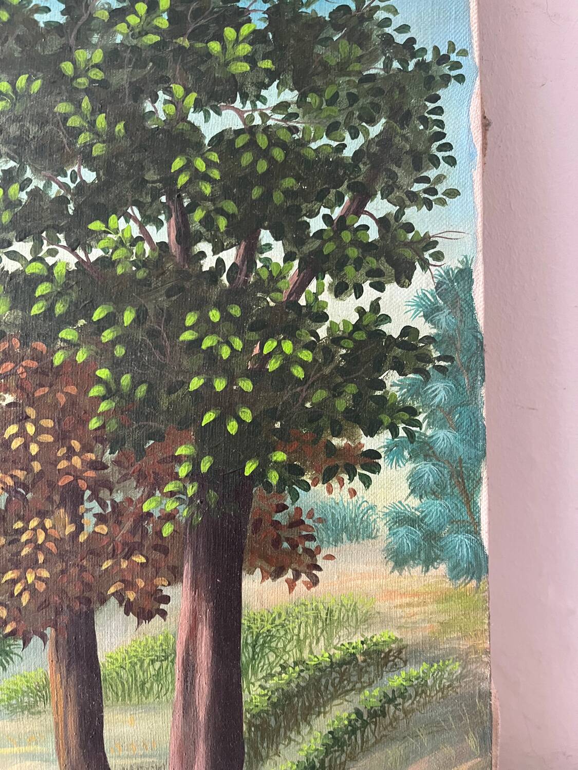 Soldiers and horses lost in the forest, signed