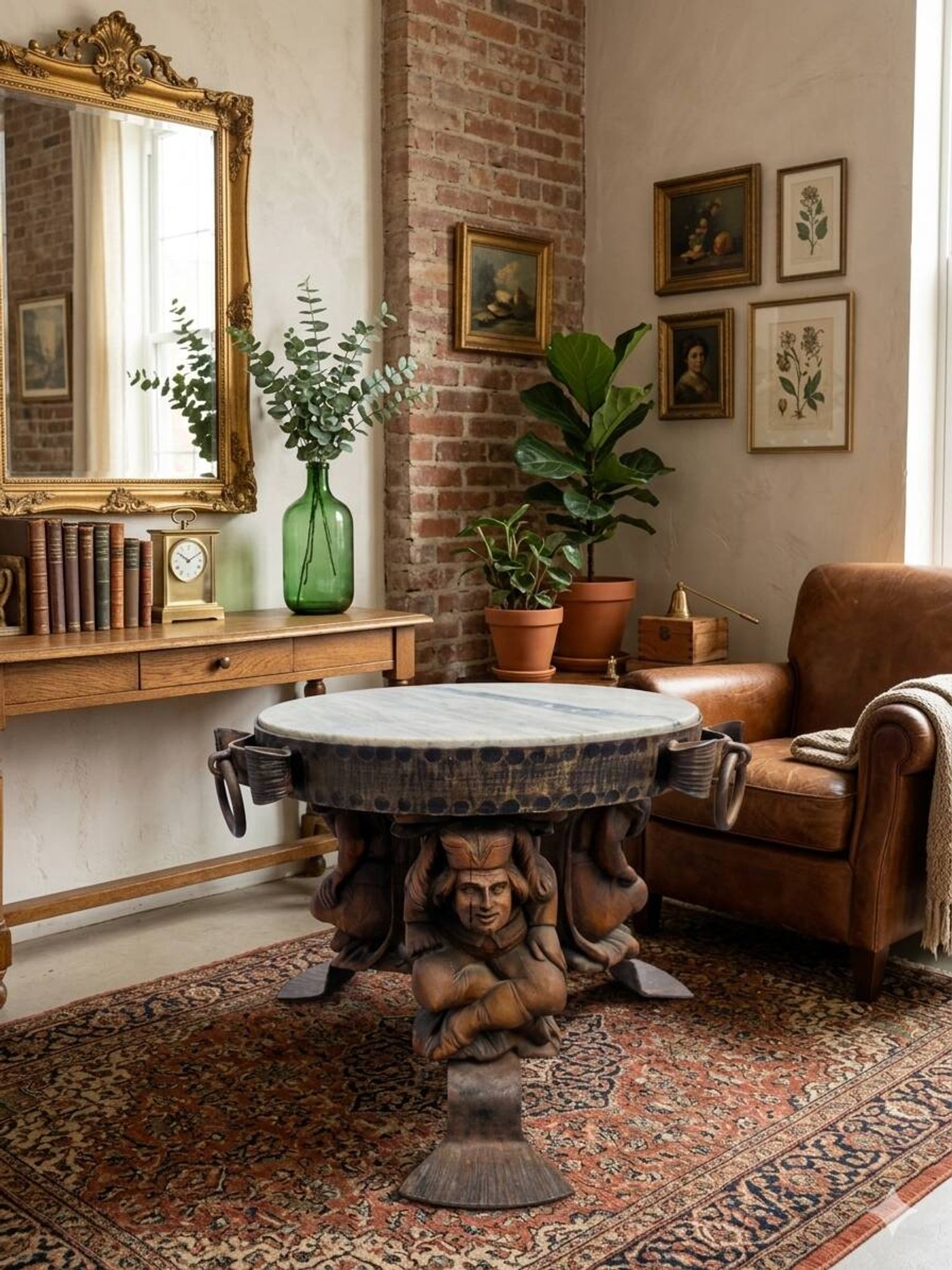 Wrought iron and marble coffee table, Jean Maurice Rothschild, circa 1950.