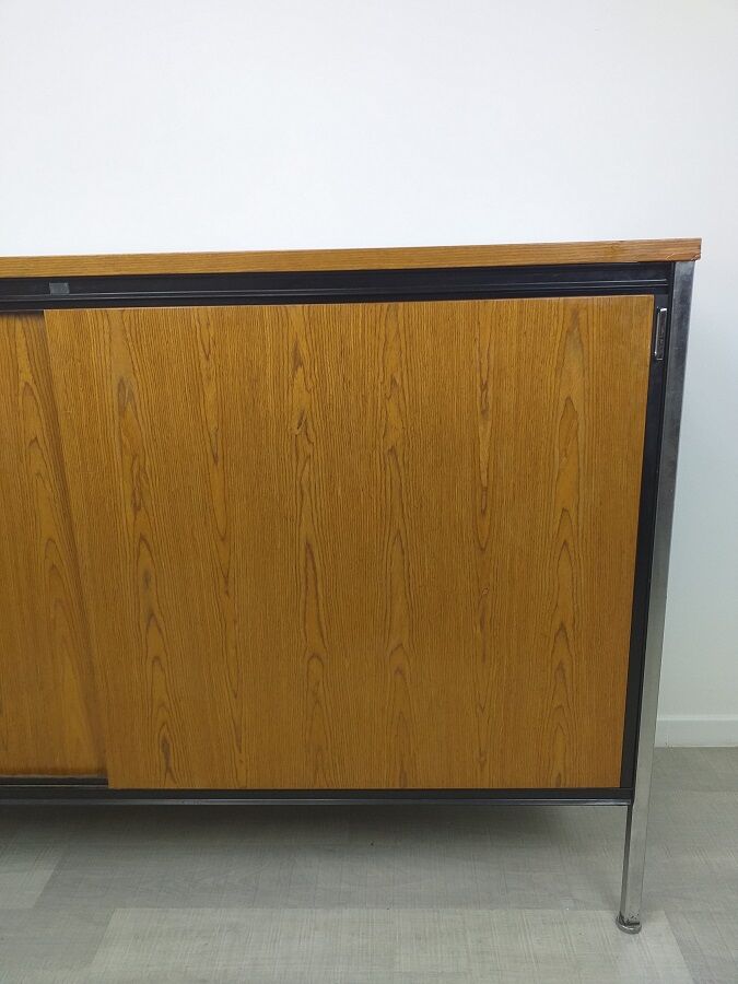 Sideboard storage modernist design 70s vintage oak metal