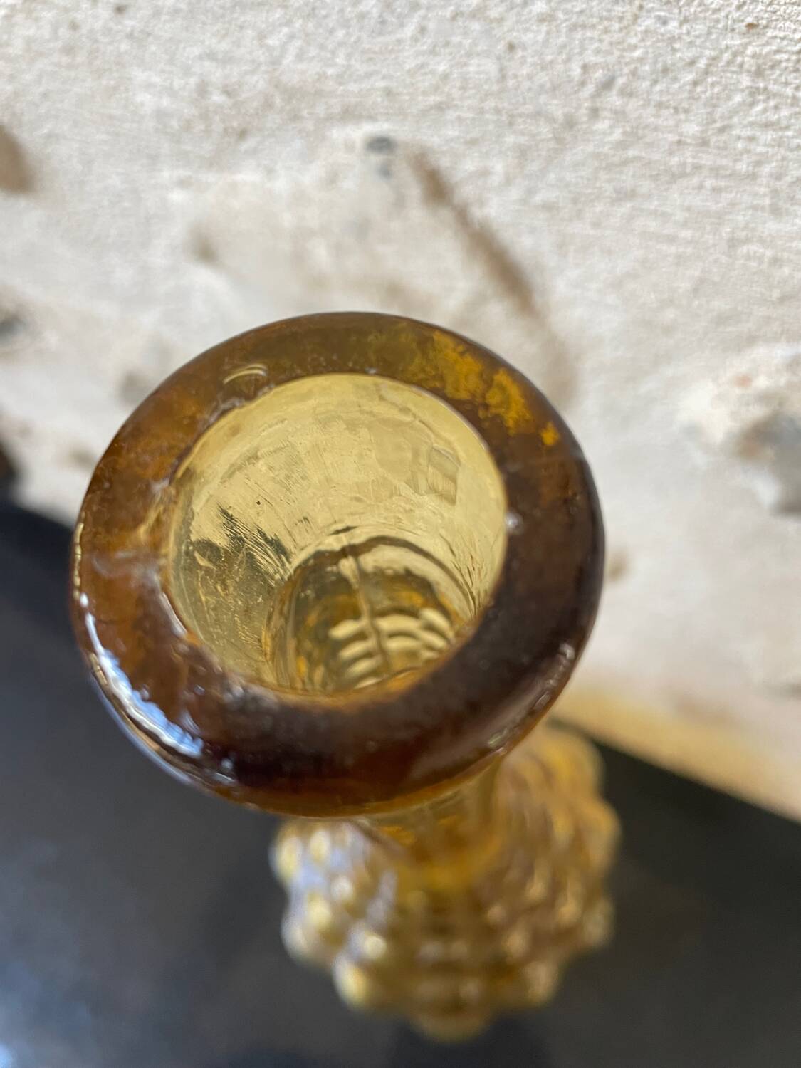 Amber-colored Empoli glass bottle/vase, 1970s