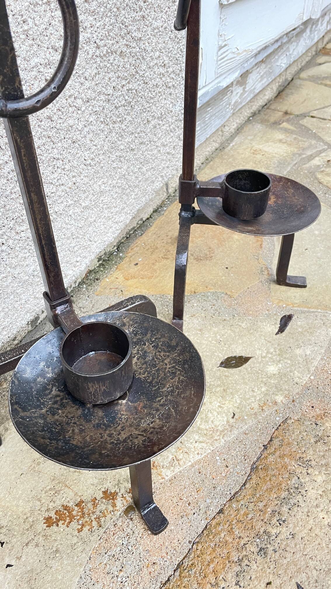 Vintage brutalist steel candle holder