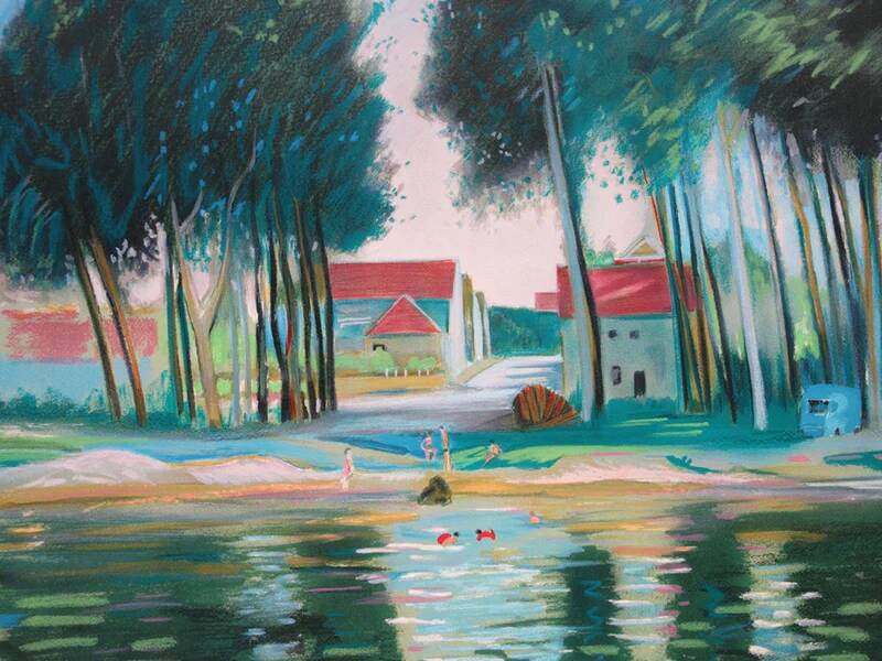 Bernard Collet: Banks of the Marne, original signed lithograph