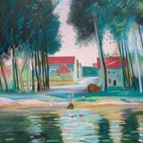 Bernard Collet: Banks of the Marne, original signed lithograph